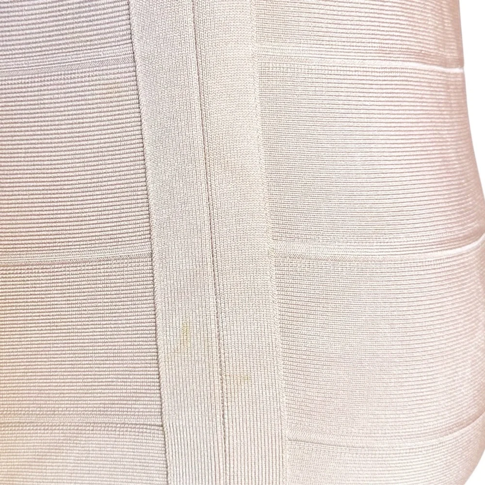 Sexy Stretch Beige Cream Heavy Bandage Mini Dress Plunge Neck Club Size Large - Picture 9 of 10